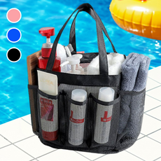 오드넌 물빠지는 메쉬 포켓 목욕가방 수영장 샤워백 워시백 비치백, 쿨블랙