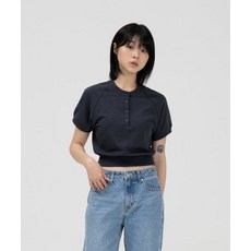 TOFFEE WOMEN W 크롭 버튼 하프 스웻 셔츠 (NAVY) T3S-CBHSS02 441997