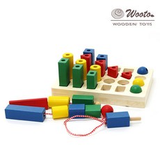 우토 도형막대 실꿰기 원목 교구 소근육 유아학습 완구