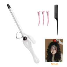 HTYVC 9-16mm 양털 고데기 미니 사이즈 봉고데기 헤어 웨이브 봉고데기 세라믹 헤어 컬링 남녀공용, 흰색, 9mm