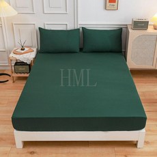 純色單人床笠枕套組，床墊保護套，一件代發, 墨綠,120*200+27