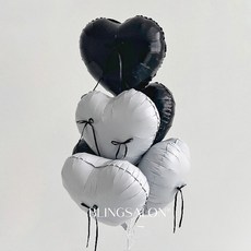 블링살롱 리본 포인트 하트 알루미늄 스탠드 풍선세트 6P 생일파티 프로포즈 셀프촬영, 블랙+화이트