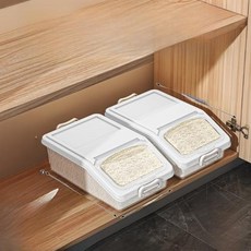 쌀 보관통 주방 위생용기 등급 보관함 습기 방지 곡물 통 북유럽 스타일 플라스틱 보관 용기, 18)투명백색-10kg 쌀통 2개 - 쌀계량컵 포함