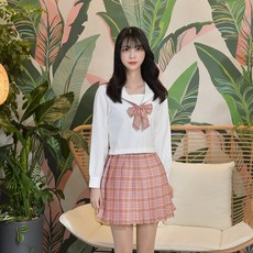 교복몰 (대여) 긴팔 오렌지핑크 체크 세라복졸업사진