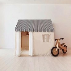 兒童帳篷室內北歐格子游戲屋家用幼兒園親子房男女孩小房子玩具屋, 咖色條紋小屋【實木支架】
