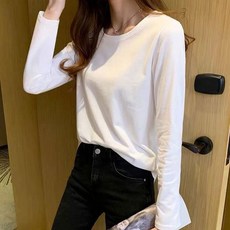 티셔츠 베이직 긴팔 모달 라운드넥 여성 기본핏 무지, 블랙, L