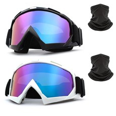 GITOBEHA ATV 더트 바이크 고글 2팩 오토바이 모토크로스 라이딩 오프로드 스키 넥 게이트 포함 남성 여성용 278958, 블랙 + 화이트