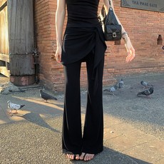 【顯瘦百搭】瑜伽褲 闊腿褲 喇叭褲 微喇褲 休閒褲 外穿長褲 假兩件繫帶設計 高腰薄款 夏季大碼 運動通勤兩穿