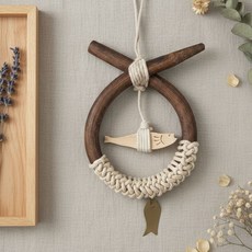 로제티카 액막이 우드 마크라메 현관종 풍경 종 인테리어 장식 소품, 소코뚜레 명태