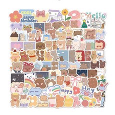 올리브파티 감성 캐리어 노트북 여행 방수 스티커 50P 세트, 1세트, 큐티베어A
