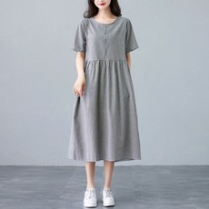 ORZQU 여름 여성 원피스 패션 루즈핏 캐주얼 데일리 A라인 반팔 체크 미디 원피스
