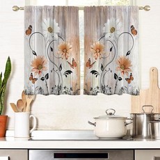 AAtter Orange Floral Window Curtains for Kitchen Terracotta Flower Rustic White Small Short Home L, AAtter Orange Floral Window Cu