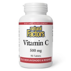 natural Factors 維他命C 500mg + 生物類黃酮 & 玫瑰果錠, 90錠, 1個