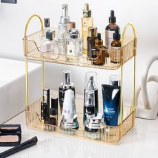 2단 선반 화장품 진열대 네일 향수 컵 보관함 정리함 트레이 악세사리 립스틱 정리대 욕실, F. 2단_앰버골드 확장수납랙, F. 2단_앰버골드 확장수납랙