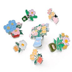Boutigem 에나멜 라벨 핀 금속 브로치 DIY 주얼리 제작 용품 아연 보석 없음, 혼합 색상 꽃 및 꽃병