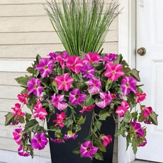 Mutcolor 야외 장식용 인공 조화 식물 11개 인조 밀 잔디가 있는 가짜 실크 피튜니아 꽃 자외선 차단 가정 외부 정원 발코니 마당 현관 장식 (레드 연꽃)105526, 레드 로터스