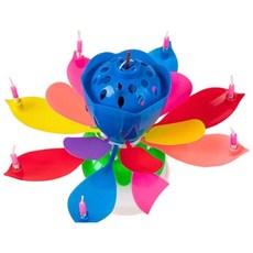 荷花開花旋轉音樂生日快樂蛋糕蠟燭蠟燭台, 1個, 無