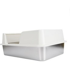 뚜껑이 열린 고양이 쟁반 스테인리스 상자 측면 출입구 디자인 오픈 고양이와 작은 애완동물용 사이즈, 작은 흰색