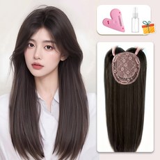 Belua 여성 전체가발 롱 스트레이트 중간가르마 앞머스 헤어네트 불필요 자연스러운 데일리 가발, 브라운블랙, 1개