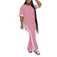 Aomice 여성용 투피스 의상 크루넥 반소매 상의와 플레어 팬츠 라운지 세트 트랙수트 초록색. S