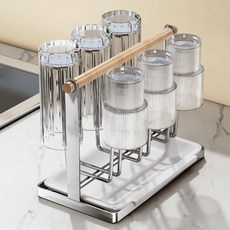 Homi Zon 주방 스텐 컵 거치대 원목 손잡이 올스텐 건조대, 1개