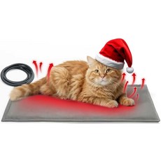 침대 워밍용 고양이 난방 패드: 전기 55cm x 35cm(21.75인치 13.8인치) 온열 아늑한 매트 탈착식 세탁 가능한 커버 실내 반려동물 집 베개 담요 강아지 키티, 회색