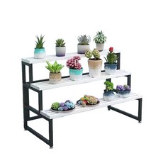 三層花盆架 金屬烤漆展示花架 堅固耐用, 黑白色, 3層