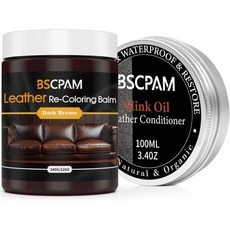 12oz 가죽 복원 밤 & 3.4oz 밍크 오일 컨디셔너 키트 소파용 중간 갈색 색상 가구 자동차 소파 신발 염색용 스크래치 키트, 12oz Leather Recoloring Balm+3, Dark Brown