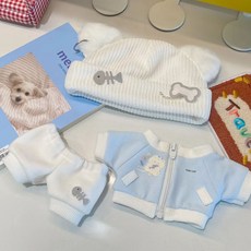 20cm棉花娃娃衣服可愛換裝娃衣帽子外套精緻運動套裝, 藍色（帽子+外套+褲子）,20CM娃衣, 1個, 20cm