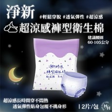 淨新 褲型衛生棉 好眠褲 涼感衛生棉 量大 夜用衛生棉 生理褲 拋棄式生理褲, 1個, 2片/包, 2, 建議腰圍60-105公分