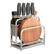 不鏽鋼多功能刀具砧板架 廚房收納架 刀具砧板筷子一體收納 瀝水防霉 節省空間, 1組, WD8 原色銀