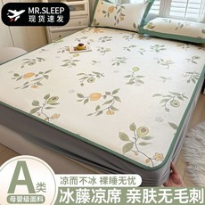 夏季冰絲藤席三件套 可折疊可水洗軟席, 800D真-牛油果 床笠款 ,120x200cm 涼席+枕套1衹