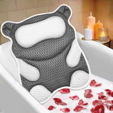 욕조용 ZYIDBNG 목욕 베개 인체공학적 곰 모양 디자인 머리와 목을 위한 SPA 선물 욕조 4D 에어 메시 8개의 흡입 컵 세척 가능한 회색, 1_21″*19″ Bear Shape