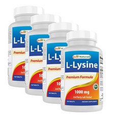 베스트 네츄럴스 엘라이신 1000mg Best Naturals L-Lysine, 180정, 4개