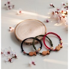 1+1+1 유토리 복숭아 나무 행운 물고기 매듭 팔찌 커플 우정 건강 재물 금전 운 성공 소원 성취