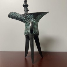 青銅爵杯 仿古純銅酒樽 仿古青銅器父辛爵純銅酒樽爵杯酒爵銅爵杯古玩擺件古董品仿真, 1個, 高度21公分爵杯