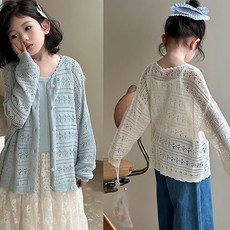 로르카 14세 이상 사용 가능 아동용 여아 펀칭 니트 가디건 루즈핏 긴팔 데일리 자외선 차단 아우터
