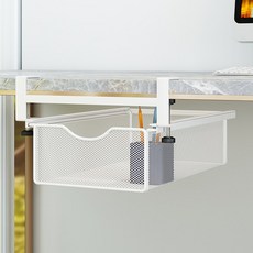 책상 밑 수납장 데스크 클램프온 서랍 테이블 밑 숨은 공간 활용 시 천공 필요 없음, 1개, 화이트