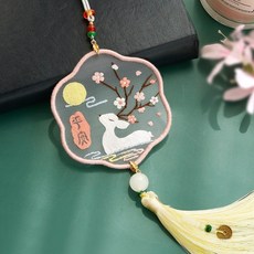 熱銷 刺繡手工diy材料包 自繡製作平安福禦守書簽掛件雙麵繡蘇繡送男友禮物, 桔色 仙鹿平安-繃+禮盒, 1個