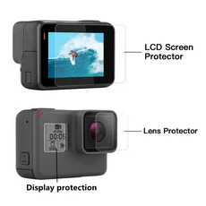 호환 Go Pro Gopro Hero 5 6 7 Hero5 Hero6 Hero7 카메라 렌즈 캡 LCD 화면 보호 필름 용 새 강화 유리 보