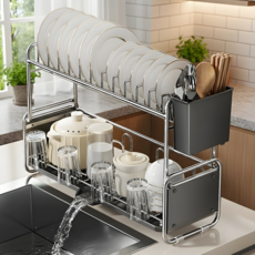 Kdo 자동배수 스테인리스 식기 건조대, 그레이, 1개, 2단