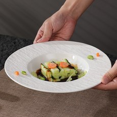 純白陶瓷意大利麪盤飛碟盤草帽盤意麪盤西餐廳餐具商用西式湯盤子, 1個, 8寸線紋牛排盤直徑20釐米:如圖