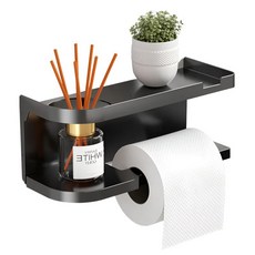 다용도 무타공 화장실 선반 휴지걸이, 블랙, 1개