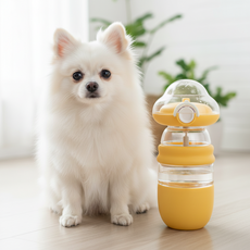 오울 강아지 고양이 물샘 방지 산책 물통 사료통 간식통 350ml + 200ml, 1개, 옐로우