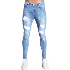 스쿼시 라켓 그립 스포츠 미끄럼 방지 마이이푸-GJ 남성용 찢어진 슬림 핏 청바지 테이퍼드 레그 데님 펜슬 팬츠 경량 힙합 워싱 진, Light Blue, Large, 1개