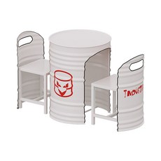 드럼통 카페 테이블 세트 업소용 야외 인더스트리얼 디자인 산업풍 인테리어 철제 가구, 화이트 테이블+의자2