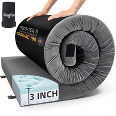Kingfun 7.6cm(3인치) CertiPUR-US 메모리 폼 캠핑 매트리스 방수 롤업 슬리핑 패드 텐트용 두꺼운 바닥 수면 매트 탈착식 여행 가방 포함(싱글 190., 회색