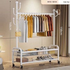 스탠드형 이동식 옷걸이 실내 침실 호환 행거 간이 건조대, 1개, 14_크림화이트80cm선인장이중수납바구니