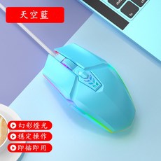 貓耳朵耳機 網路學習 HiFi音質 遊戲耳機 貓耳耳機 內建麥克風 發光耳機, 有缐光學滑鼠【藍色】, 有缐光學滑鼠【藍色】