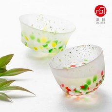 日本津輕 旋轉對杯組 玻璃杯 手工製 清酒杯 茶杯, 1個, 南天&福壽草